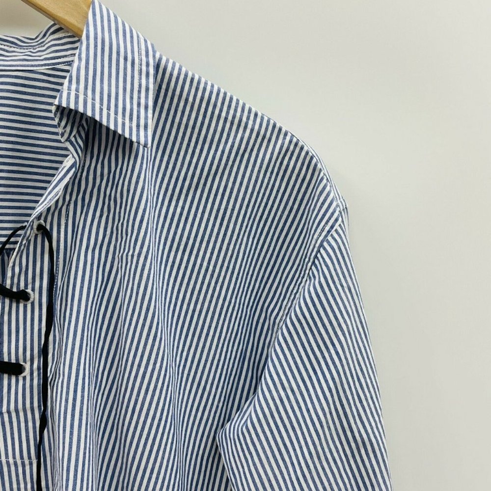 GAP Striped Lace Up Long Sleeve Blouse in Blue/White - Picture 2 of 2